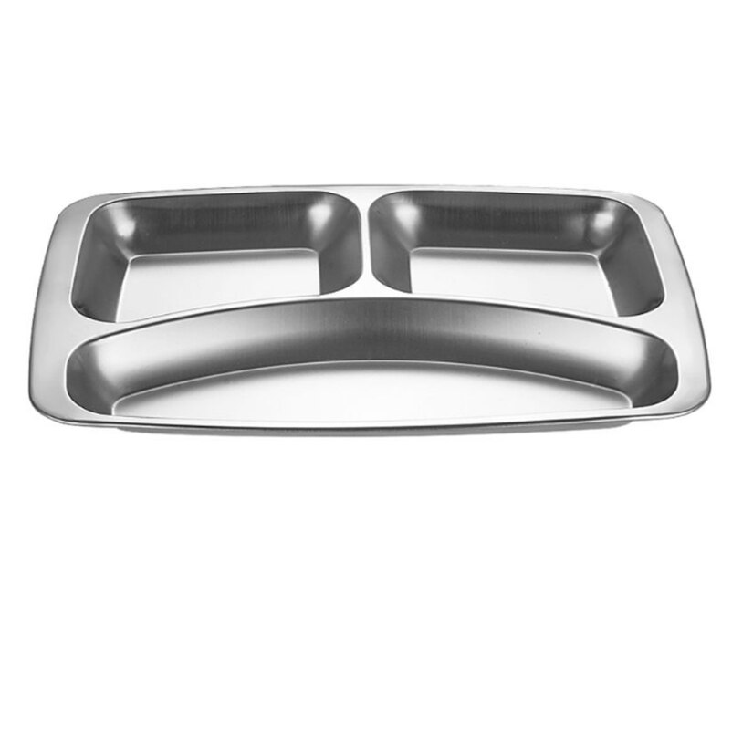1pc Stainless Steel Divided Dinner Tray Lunch Container Food Plate for School Canteen 3/4 Section WJ901