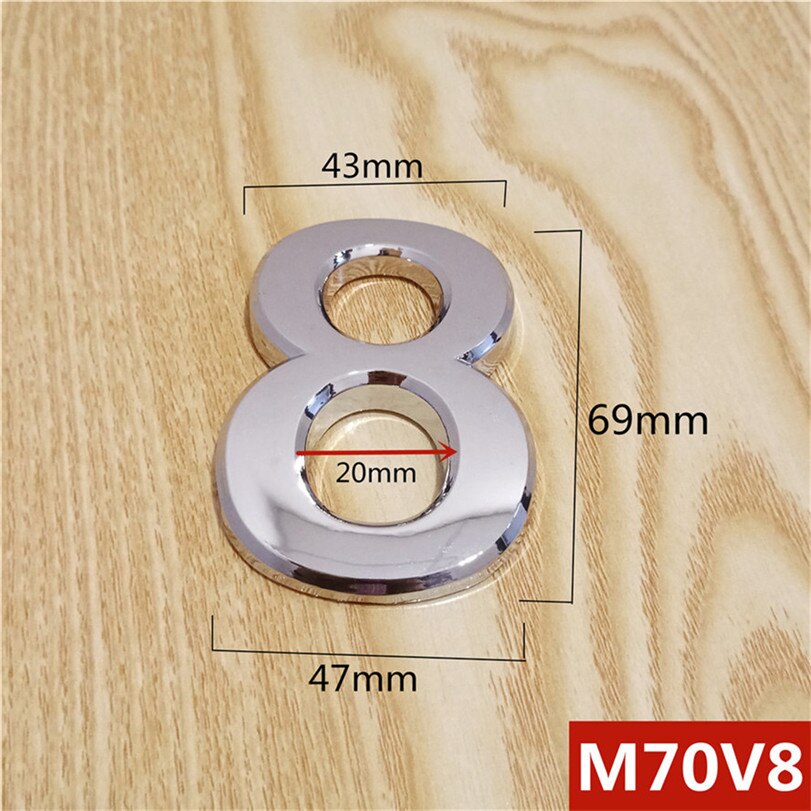 Height 70mm Silver ABS Plastic Silver Self- Adhesive House Door Numbers Address Sign Hotel Home Door Plate Sticker: 8