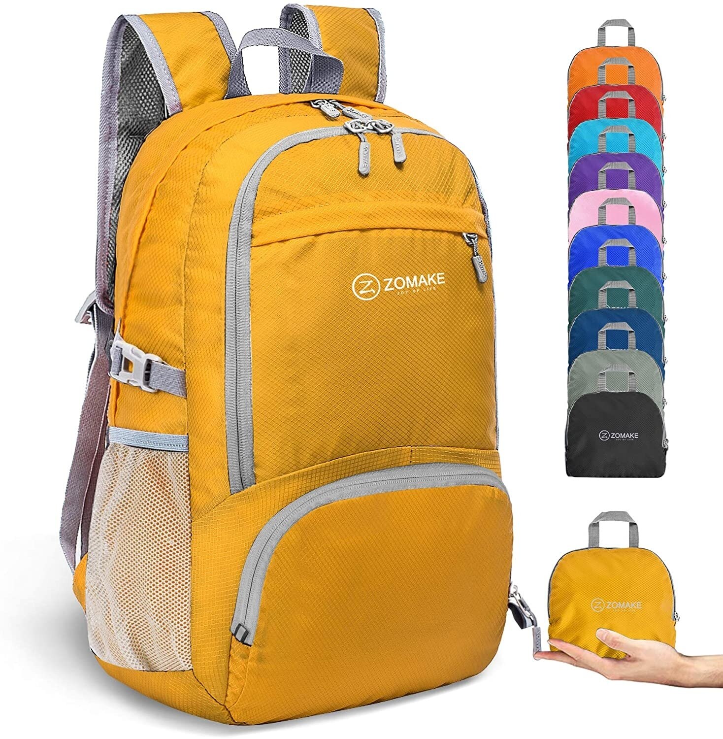 Zomake – sac à dos pliant 30L léger, sac à dos compact, étanche, adapté à la randonnée pour hommes et femmes: Amarillo