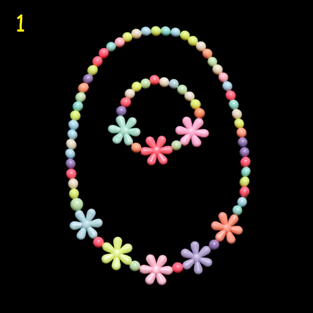 1 Set Prinses Meisje Ketting + Armband Kralen Speelgoed Vlinders Bloemen Baby Handgemaakte Ketting Kinderen Verjaardag Accessoires: 01