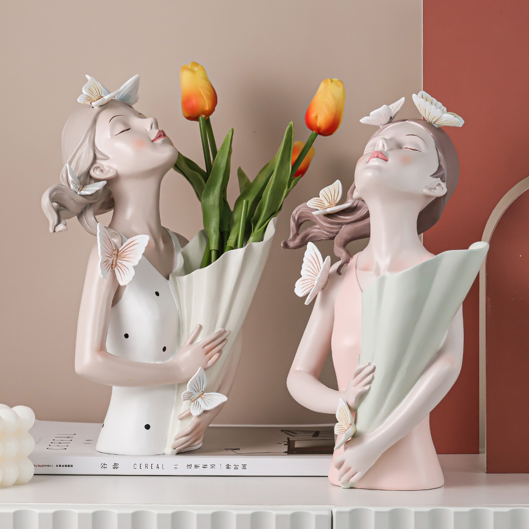 Vase de fleurs artificielles modernes, sculpture de papillon fille, ornements en résine pour la maison, Vases de décoration de maison chauds