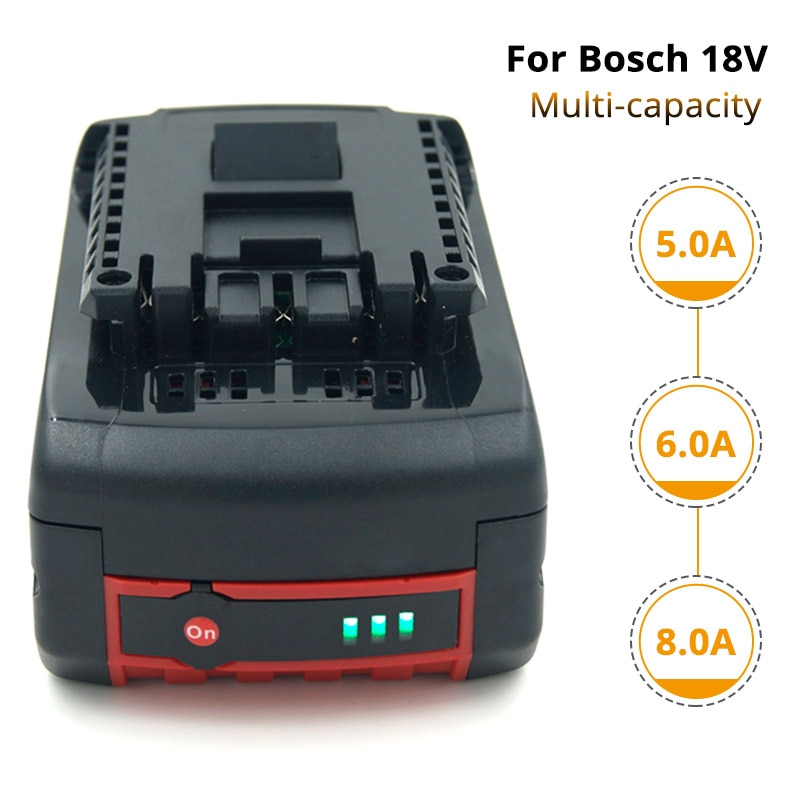 5.0ah/6.0ah/8.0ah 18v li-ion batteri til bosch bat 609 bat 610g bat 618g bat 619 bat 621 bat 620 ledningsværktøj led-indikator