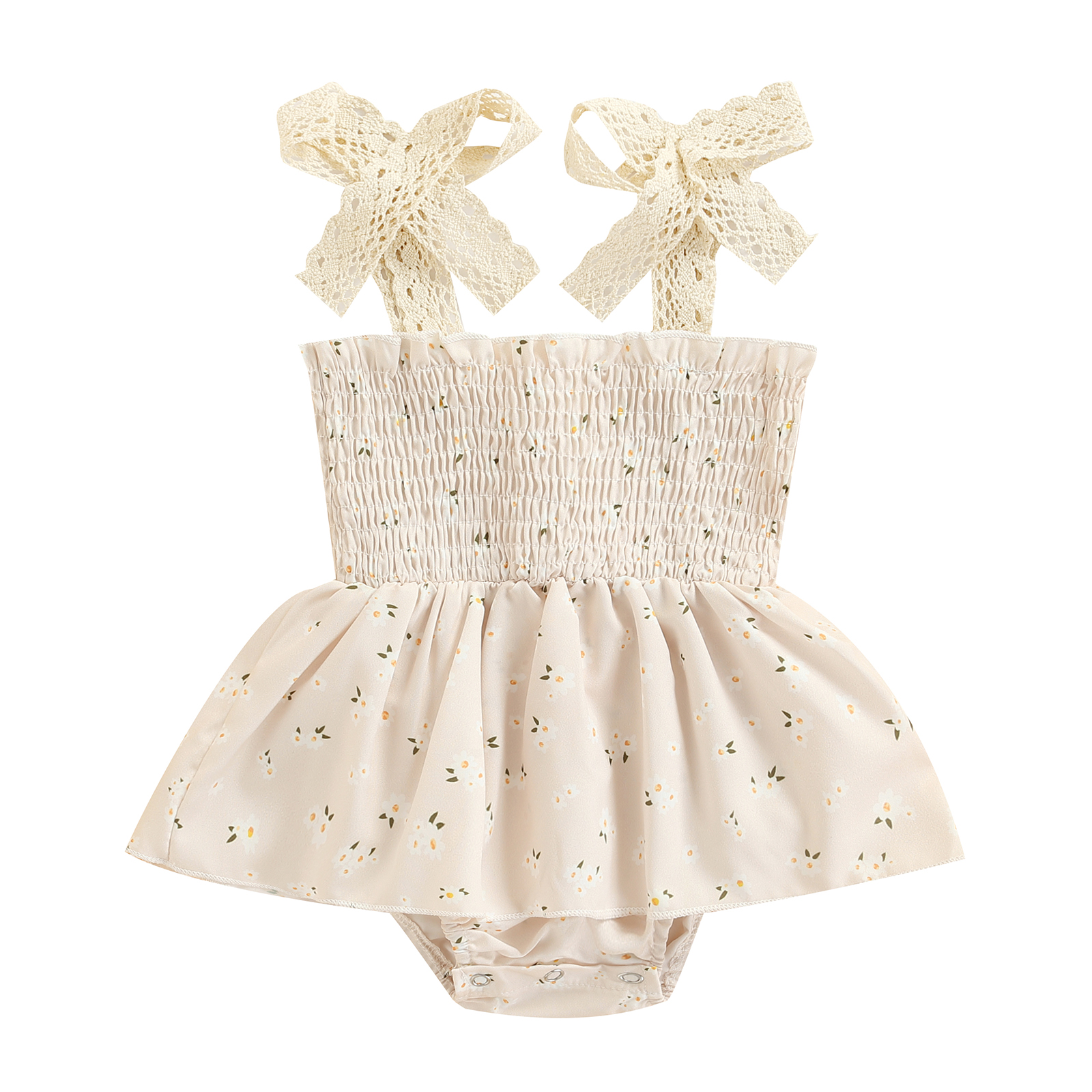 Prinsesse sommer baby piger blomstret romper ærmeløs firkantet hals a-foret højtaljet småbørn spædbørn elastisk bodysuit kjole: Hvid / 24m