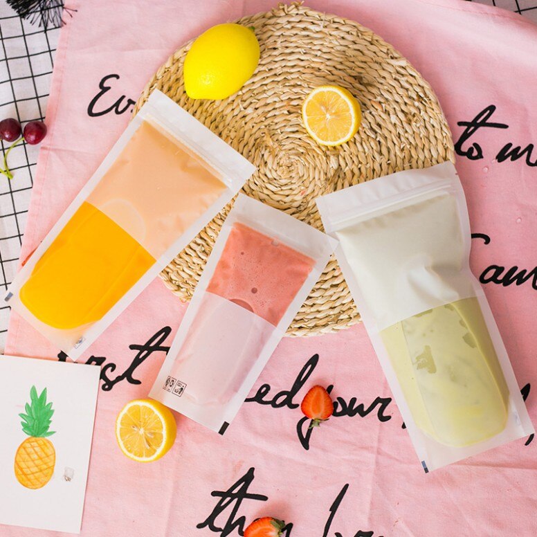 50pcs/lot Transparent Self-sealed Plastic Beverage Bag Drink Container Drinking Bag Fruit Juice Food Storage Bag