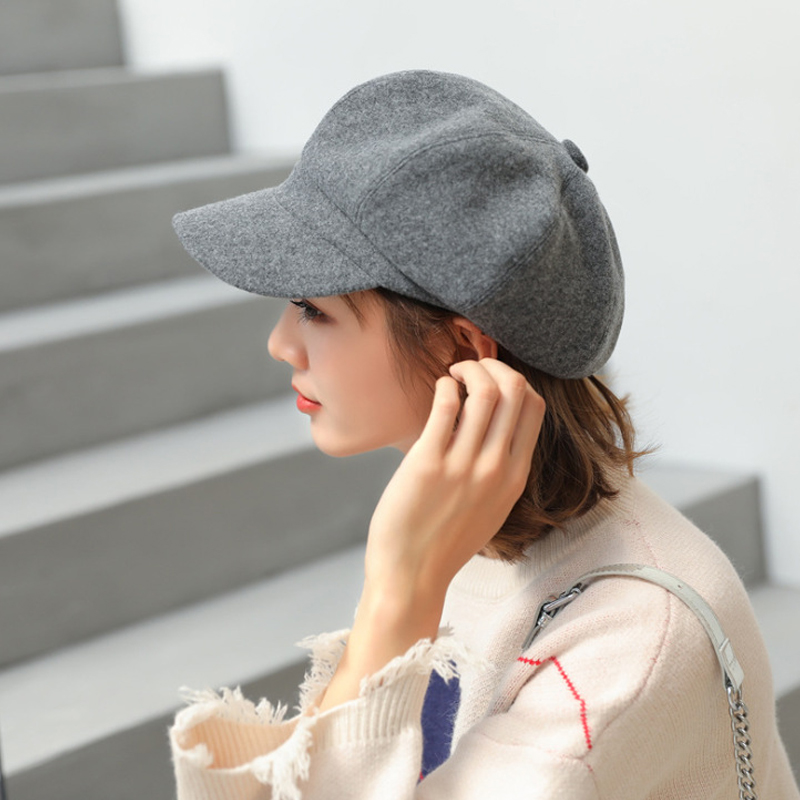Outono inverno octogonal chapéus moda lã boinas bonés feminino branco chapéus artista francês bonés de alta qualidade ao ar livre chapéu hat hat hat а hat: Cinza