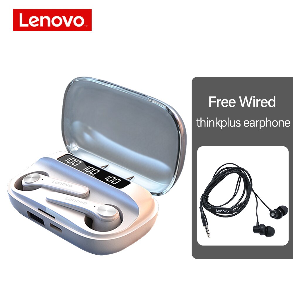 wireless headphones by Lenovo QT81 TWS Earphone bluetooth IPX4 Waterproof Sports HIFI Touch Button Headset with mic 1200mAh Box: White UP with tw13