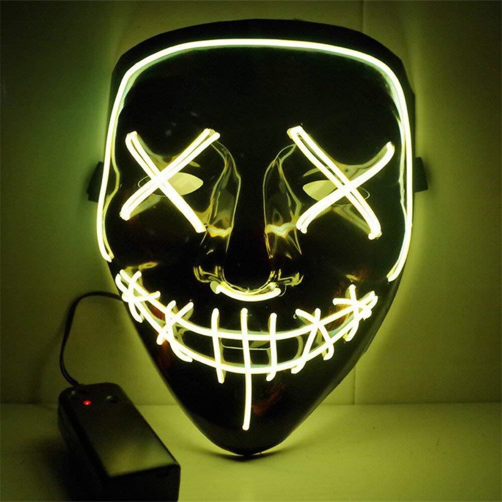 Máscara de luz LED de baile fluorescente cara sonriente de plástico de Halloween Festival Cosplay Horror: Amarillo