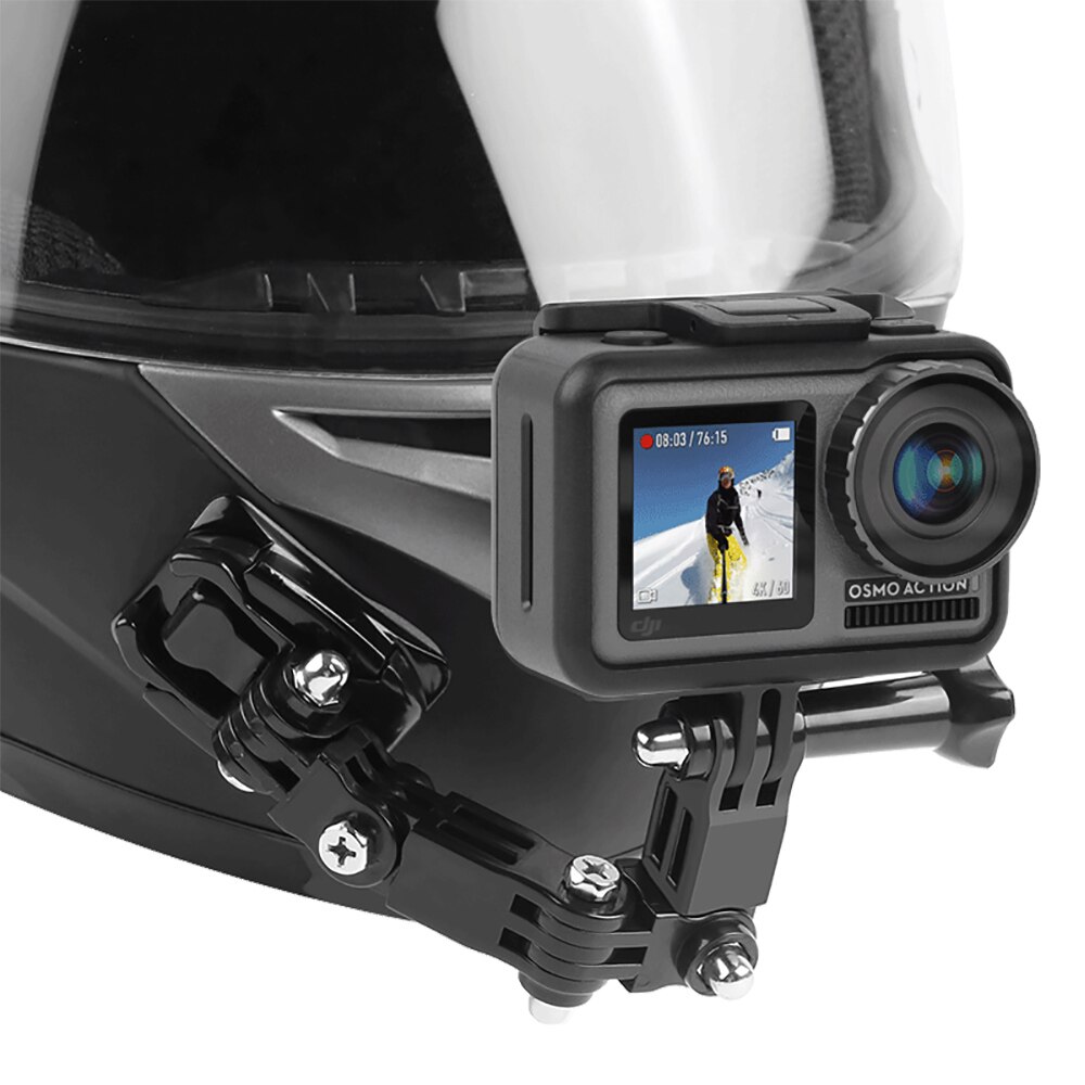 Actionkamera tilbehør 4 veier platespillerknappfeste dji osmo go pro hero 10 9 8 7 6 5 h9r motorsykkelhjelm hakebrakettarm