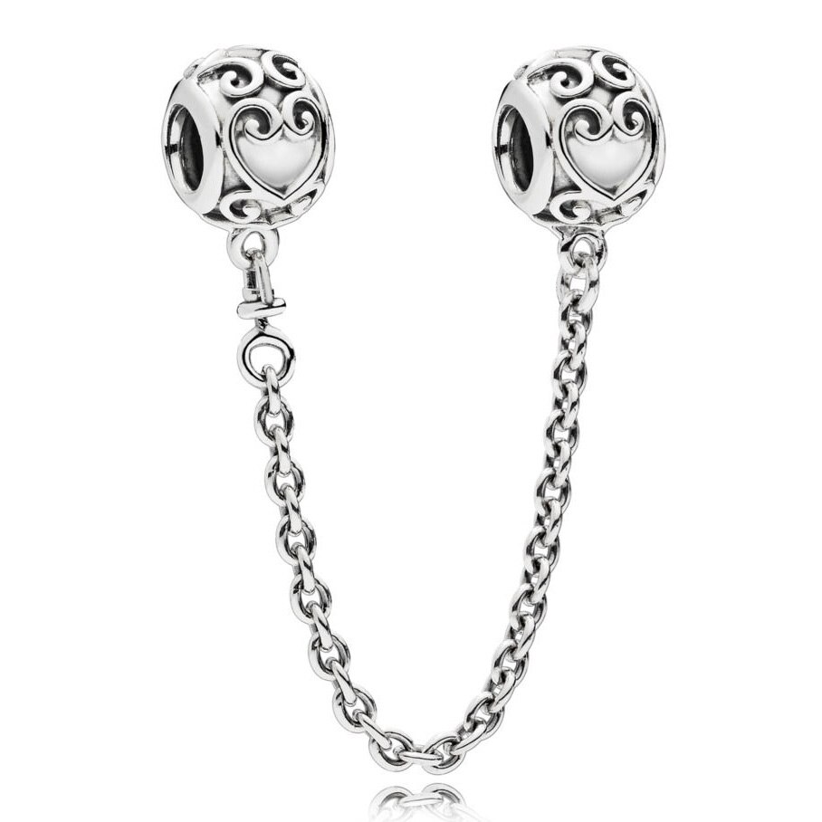Arcs Of Love Enchanted Heart Shining Elegance Floral Safety Chain Charm 925 Sterling Silver Beads Fit Bracelet Jewelry: 2