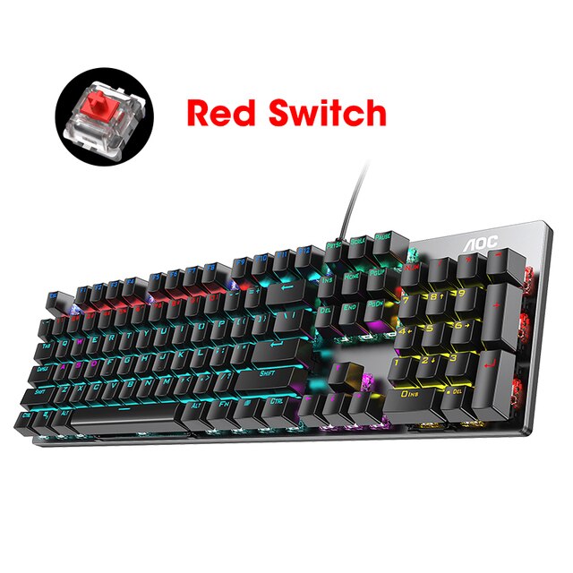 Clavier mécanique AOC GK410, axe vert, noir, axe thé, esports, touche complète, sans impact, pour jeu d&#39;ordinateur: Red Switch