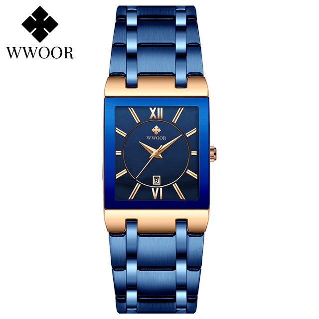 WWOOR-Relojes de pulsera para mujer, de cuarzo, Cuadrado dorado, rosa, deportivo, resistente al agua,: rose blue