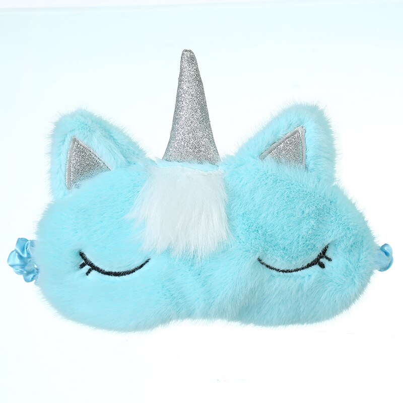 Cartoon Kids Unicorn Cute Student Girls Sleep Rest Eye Mask Portable Shade Cover Travel Relax Blindfolds Eyepatch: Blue Unicorn