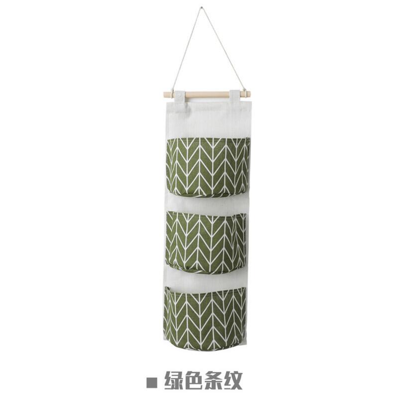 Organizador de pared de lino y algodón con 3 bolsillos, bolsas de almacenamiento, bolsa para la puerta del dormitorio, bolsillo de almacenamiento para el hogar, bolsa colgante de decoración: Green