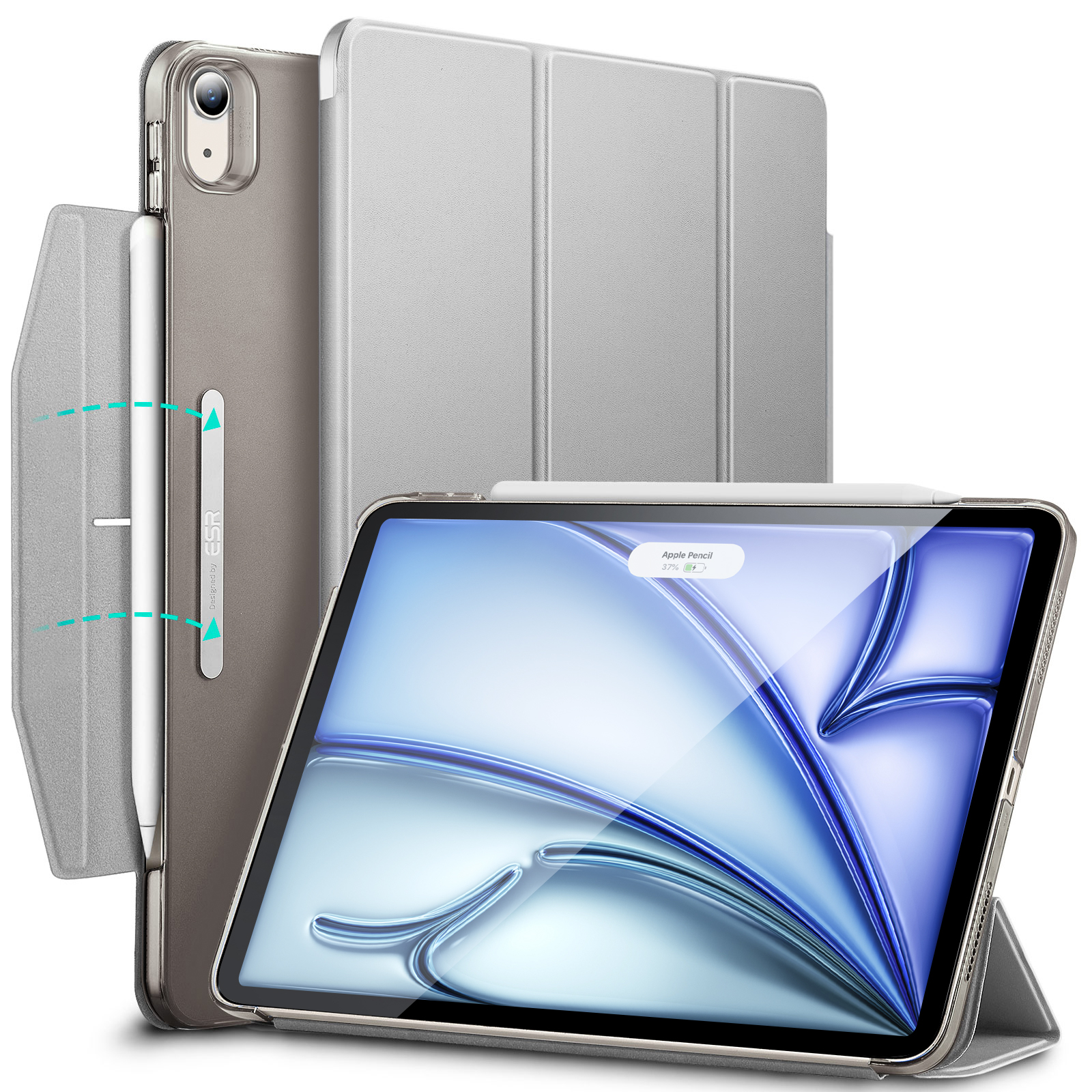 ESR for iPad Air 11/13 M2 Case Ascend Trifold Case Built-in Pencil Holder for iPad Pro 11/13 inch Back Cover 360 Protection: 4 / GRAY