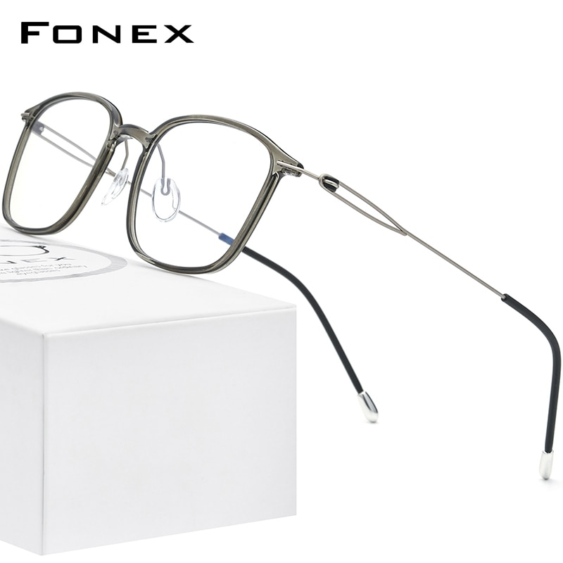 FONEX Titanium Alloy Glasses Frame Men Prescription Eyeglasses Women Square Myopia Optical Frame Korean Screwless Eyewear F1016: Auburn