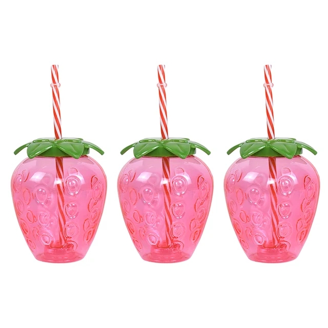 1/3/6Pcs Plastic Pineapple Cups with Straw Strawberry Cup Hawaiian Luau Birthday Party Decoration Summer Beach Drinking Cup: MINT GREEN