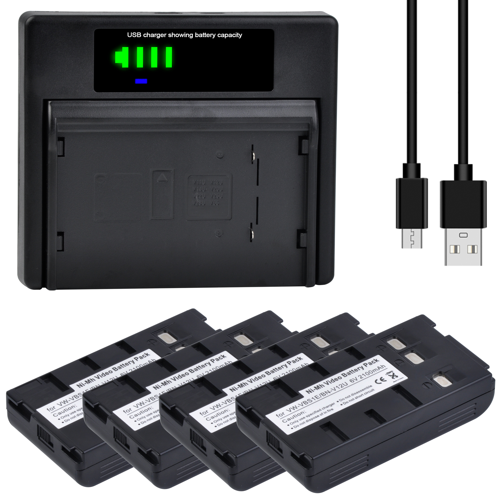 2100Mah Camcorder Batterij + Led Charger BN-V12U VW-VBS1E Voor Jvc BN-V10U BN-V11U BN-V12U BN-V14U BN-V18U BN-V22U BN-V24U PV-BP15: RED