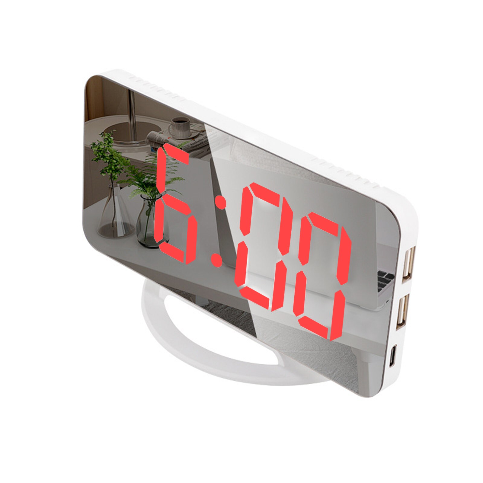 Digital Clock Multifunctional LED Makeup Mirror Digital Alarm Clock Mirror Automatic Photosensitive Electronic Desk Clock Cool: Red