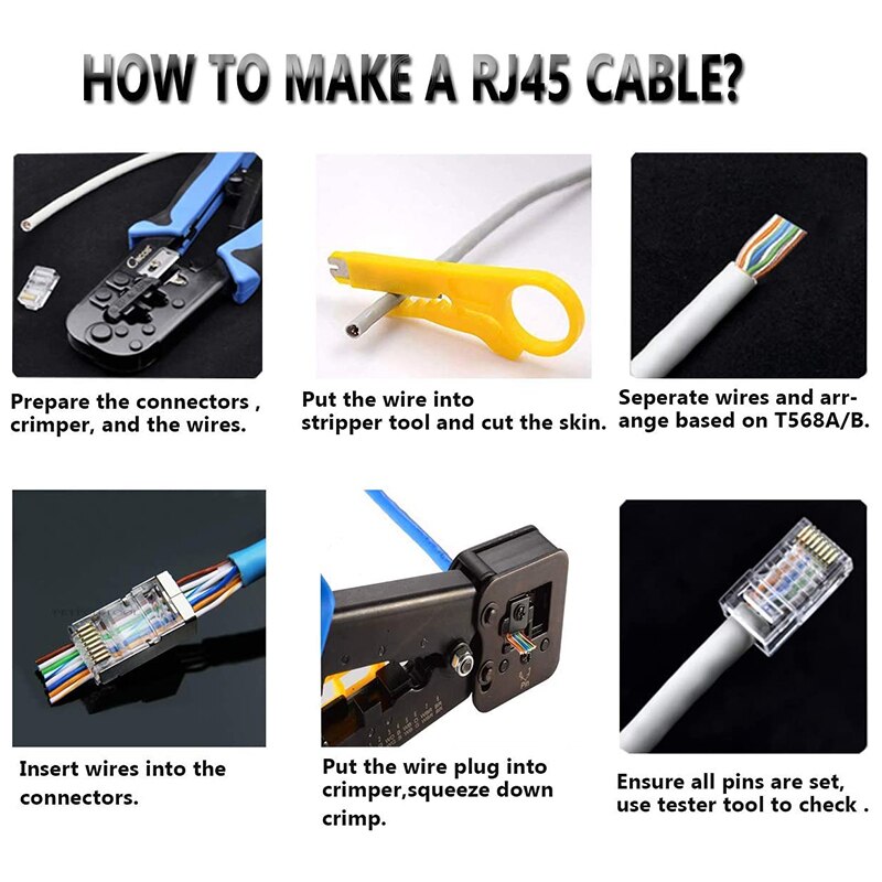 RJ45 Crimp Tool Kit with 50 Pieces Cat6A Pass Through Connectors