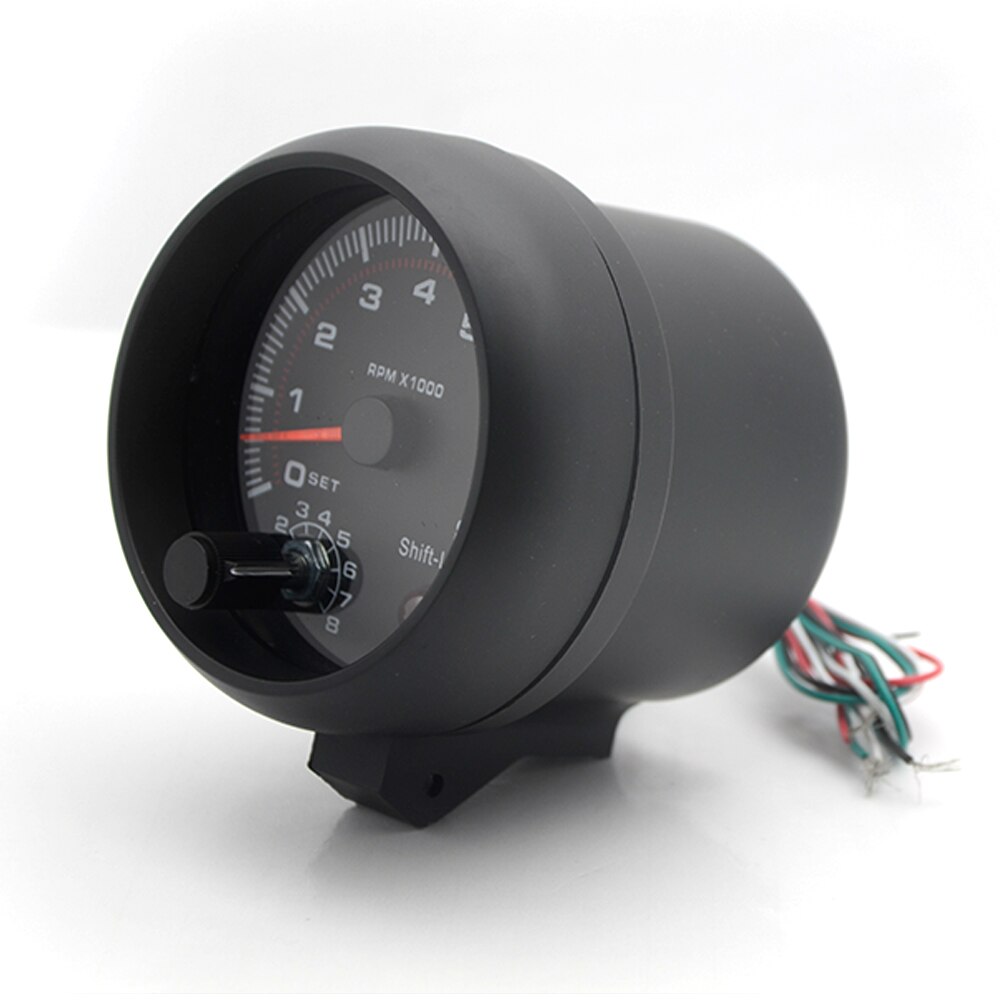 3.75&quot; 95mm Tachometer RPM Gauge White Led With Internal Shift Light Black Case