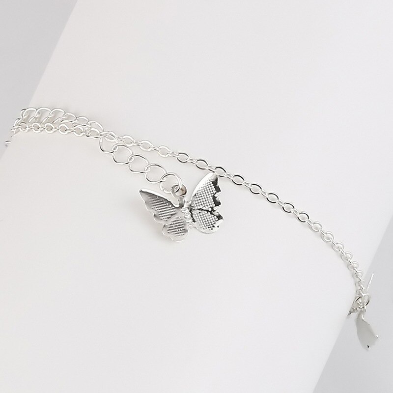 Gold Thin Chain Ankle Charm Anklet Leg Bracelet Foot Jewelry Adjustable Ankle Bracelets For Women Accessories: silver-butterfly