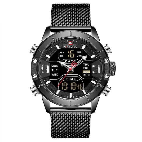 Naviforce Sport Analoge Digitale Horloges Mannen Luxe Rvs Sport Heren Horloges Digitale Waterdicht Man Horloge: black black