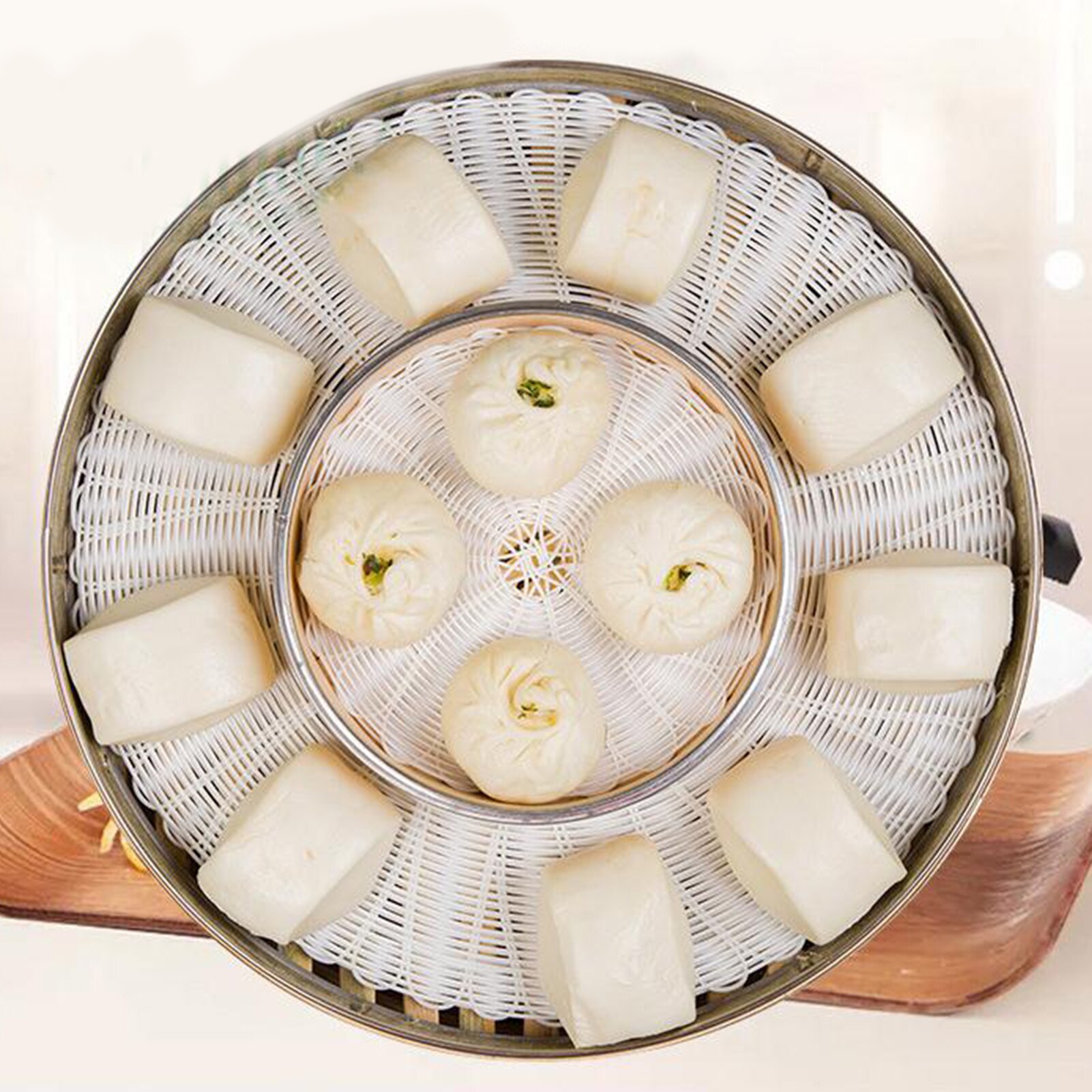 Round Rattan Woven Non-Stick Stuffed Bun Steamer Mat Dim Sum Tool Kitchen Cooking Dumplings Steam Mat Baking Liner