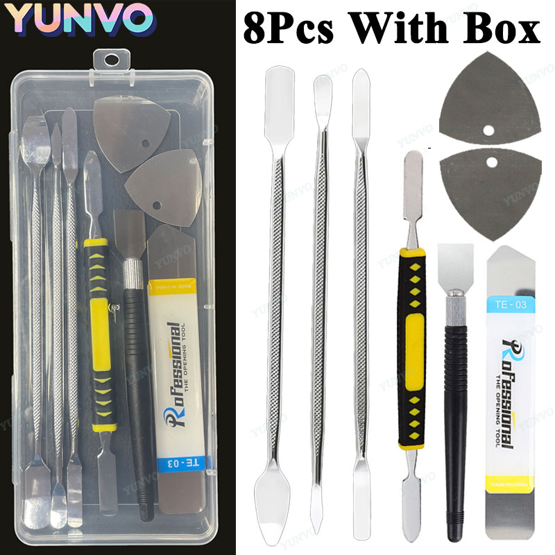 Reparationsverktyg för mobiltelefoner demontering reparation surfplatta bräckjärn multifunktionellt manuellt demonteringsverktyg bimetallhuvud med låda: Vit