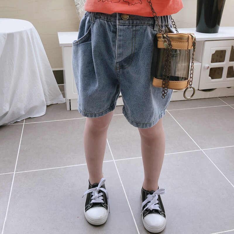 Zomer 2-10 Jaar Oude Kinderen Kids Comfortabele Elastische Broek Casual Jeans Jongens Meisjes Losse Effen Kleur denim Shorts