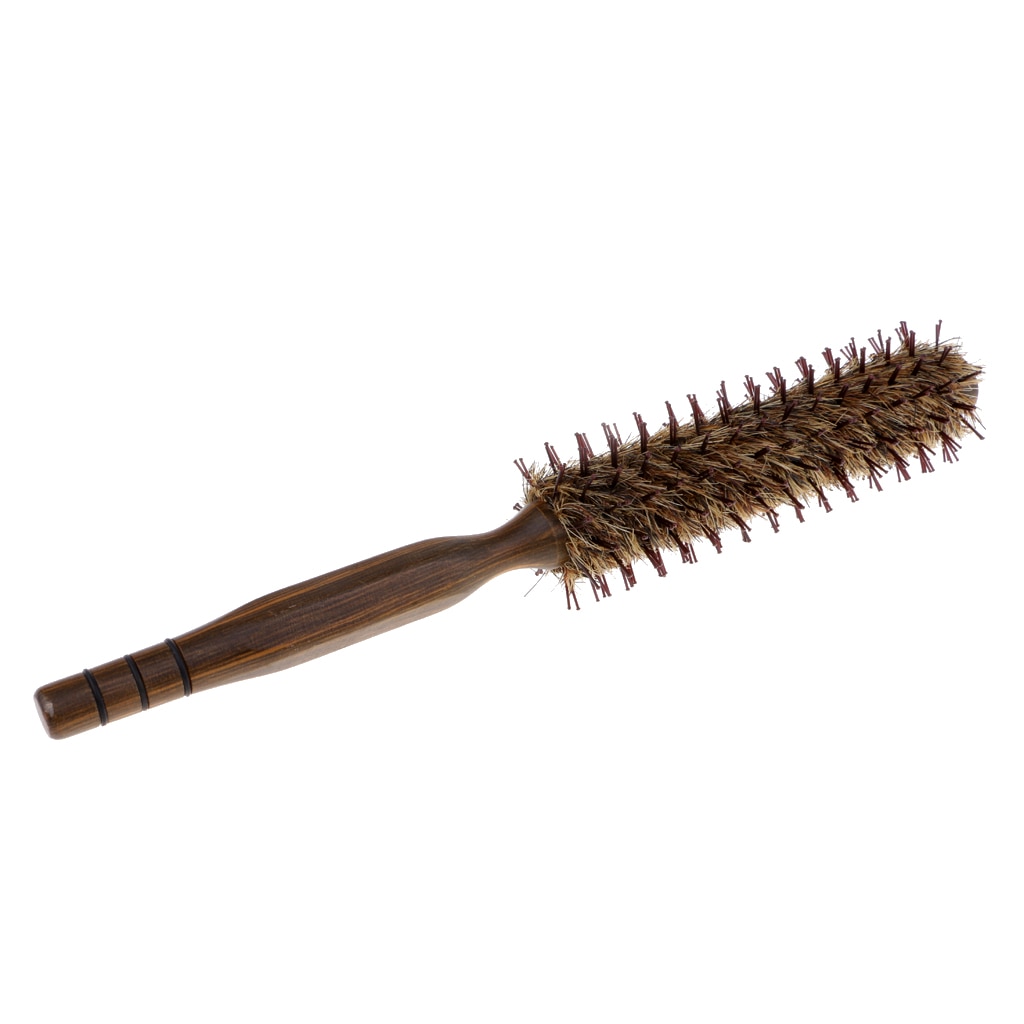 Kleine ronde haarborstel voor het föhnen, volume toevoegend, zachte borstelharen met nylon pinnen, handvat van natuurlijk hout