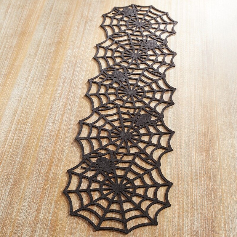 Black Spider Web Fireplace Mantle Scarf Cloak Tablecloth Halloween Party Decoration