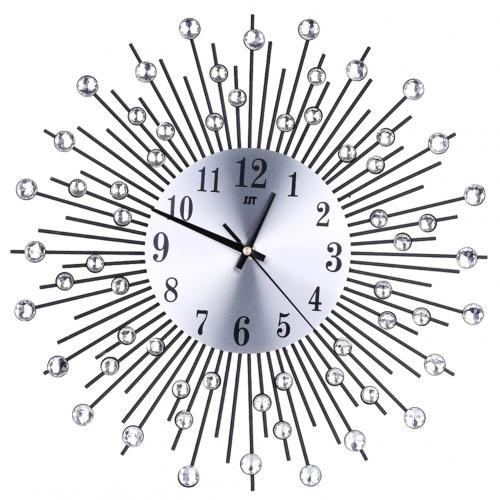 Rhinestone Inlaid 3D Silent Quartz Wall Clock Home Bedroom Hanging Decor Round clock with rhinestone decorate: black