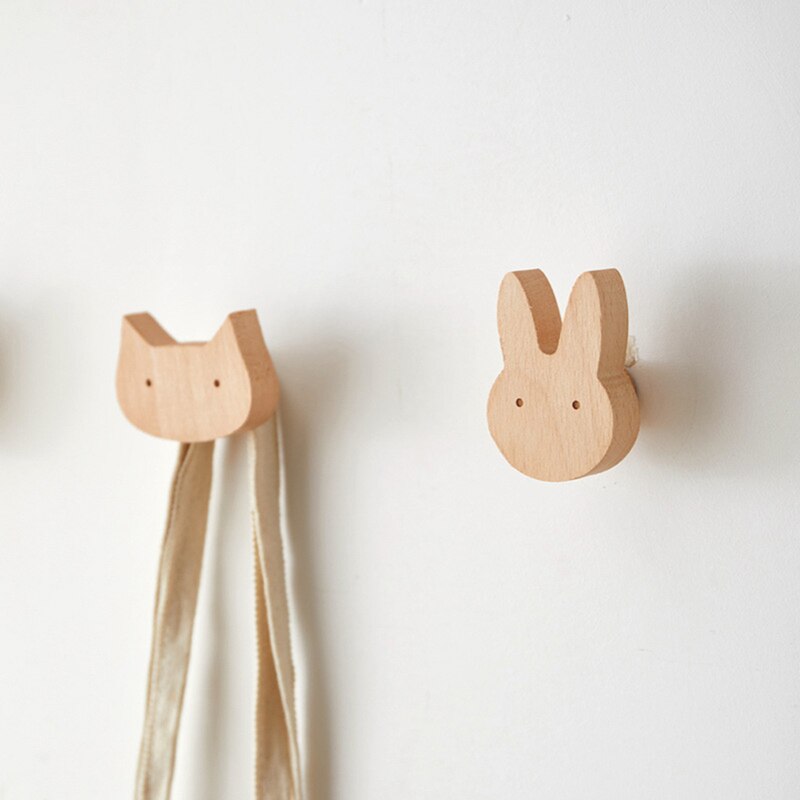 Solid Wood Wall Mounted Hook Towels Coat Bags Clothes Storage Hook Self Adhesive Wall Hanger Mounted Children Room Storage Rack