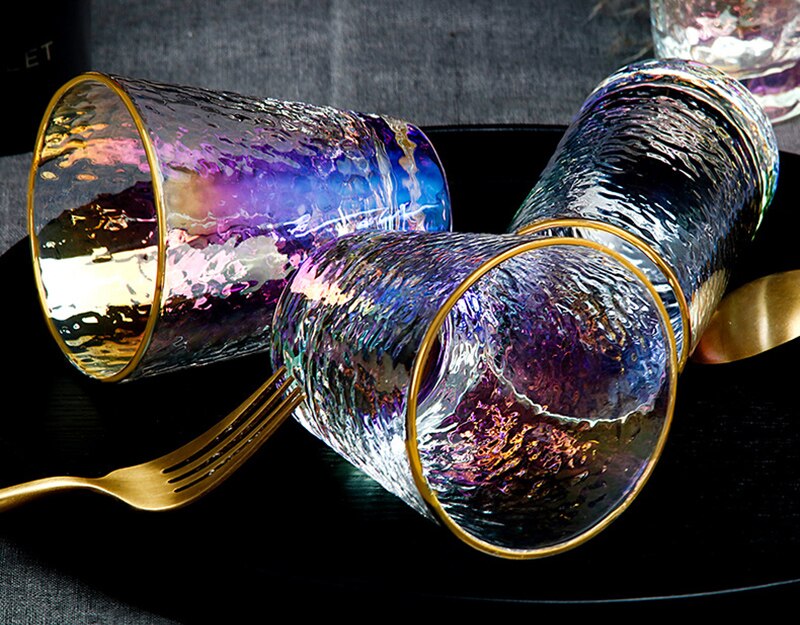 Set van  of 2-280ml/450ml veelkleurige waterglazen met gouden rand voor thuiskantoor, ochtendsap, drinkglazen, -92 glazen