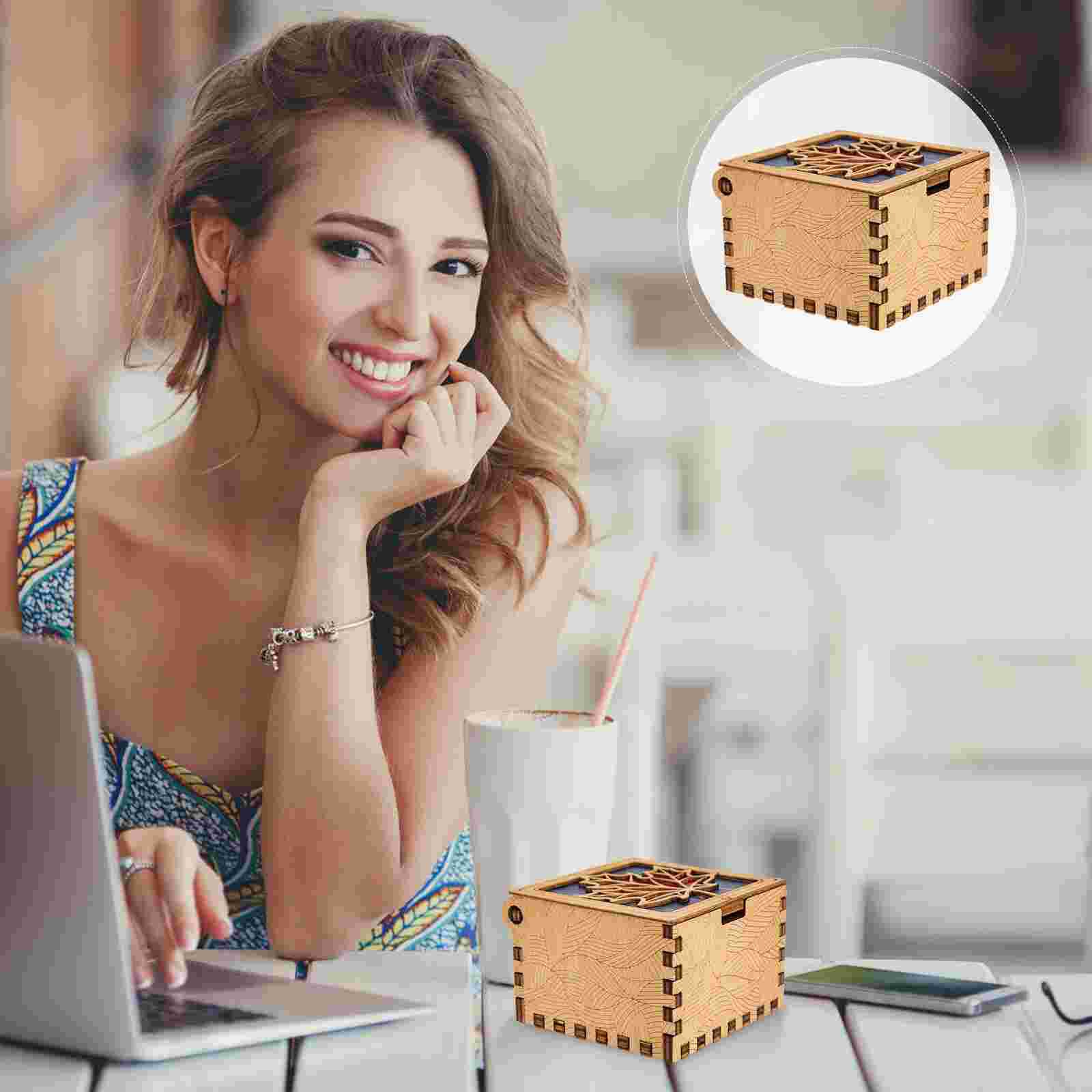 Caja Musical artesanal de madera, caja Musical Vintage, manivela creativa,: Orange