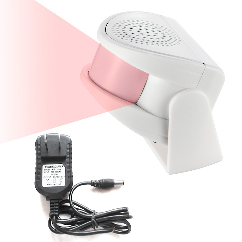 Alarma de bienvenida inalámbrica, timbre de puerta, Sensor de movimiento PIR para entrada de tienda, protección de seguridad, timbre con fuente de alimentación: Beige