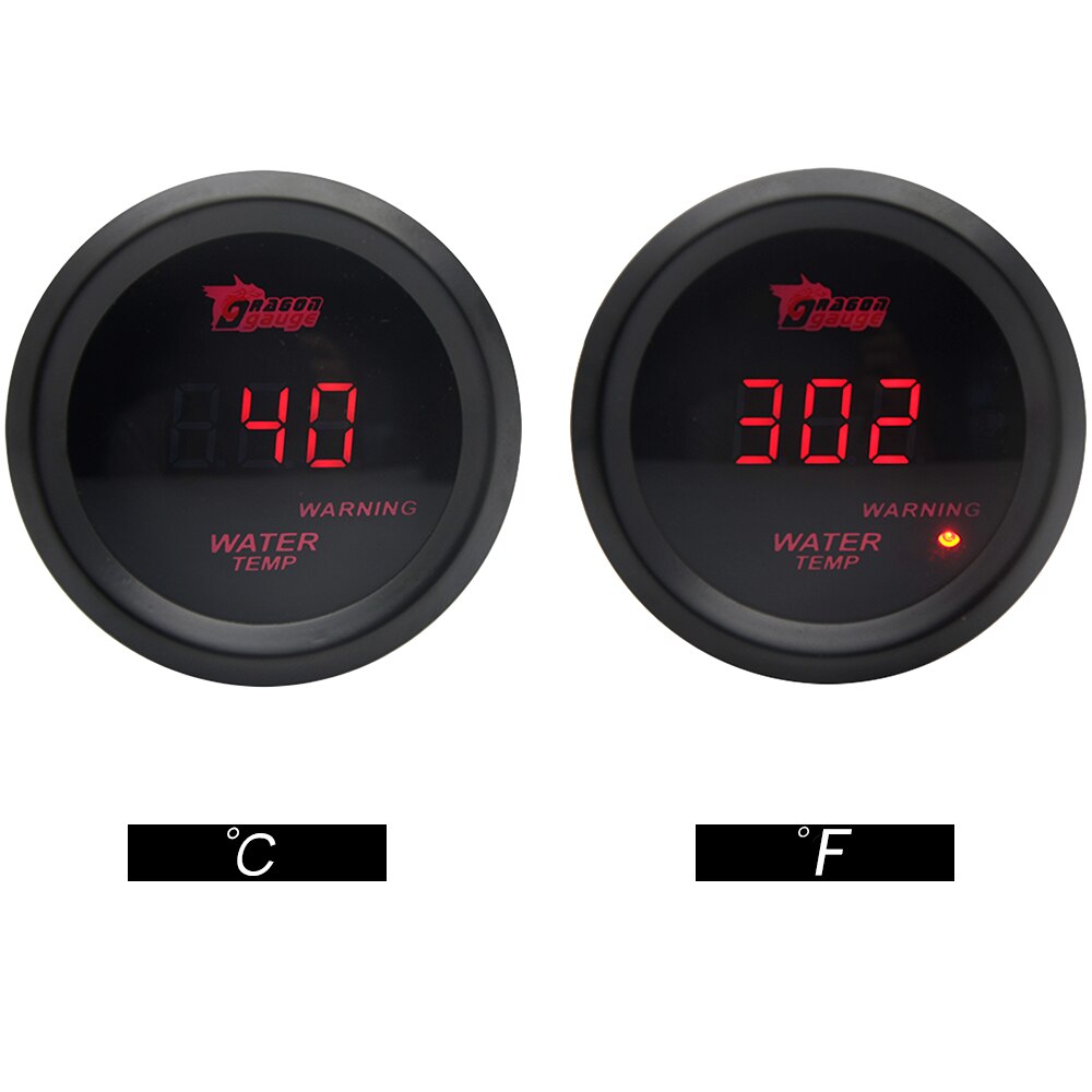 Digital 2" 52mm Water Temperature Gauge Celsius / Fahrenheit Temperature With Sensor Red LED Digital With Sensor