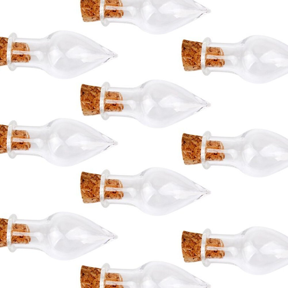 Garrafas de vidro claras mini frascos com cortiça que pendura o pacote das garrafas da nota do desejo de 10 (forma da gota) como mostrado
