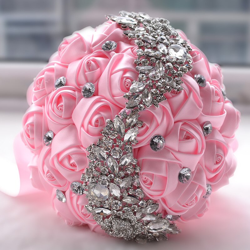 Dusty Pink Crystal Wedding Bouquet Handamde Flowers Rehinestones Beaded Holding Bride Wedding Bouquets Accessories