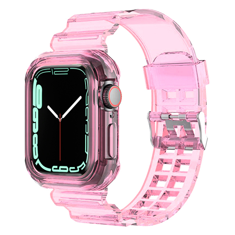 Clear Band+Case For Apple Watch 45mm 44mm 42mm 41mm 38mm 40mm Transparent Band For IWatch Series 9 8 7 6 SE 5 4 3 Silicone Strap: silver / Other