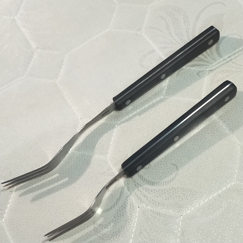 Miu France Sharp 10-Inch+12inch Granny Fork, GRANNY FORK Stainless 3 Prong Wood Handle Meat Cooking Utensil- Smal+Big Set of 2