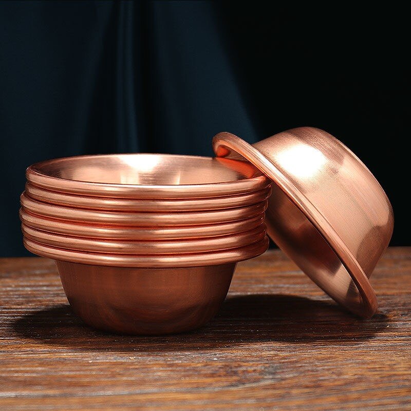 7pcs Pure Copper Drinking Bowl Pure Red Copper Auspicious Tibetan Holy Water Cup 50ml 100ml Buddhist Bowl Home's Decorative