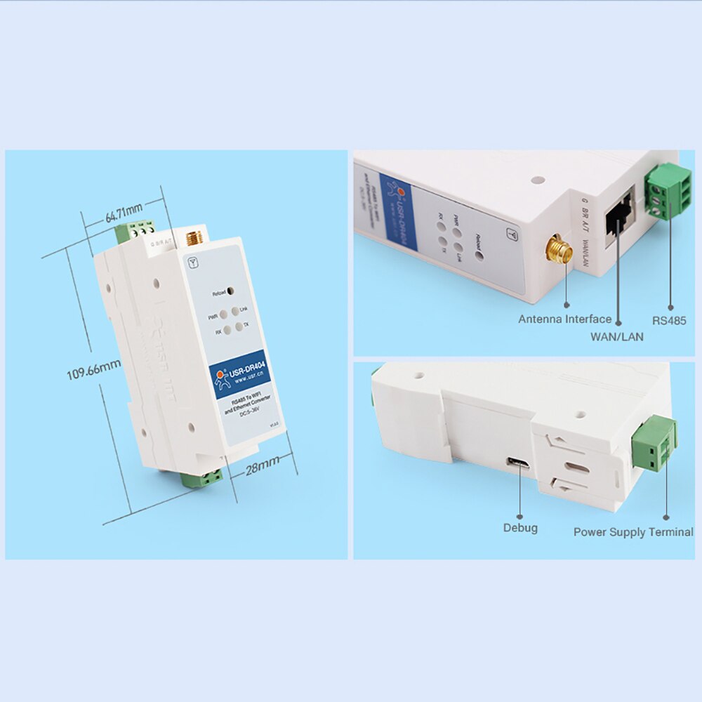 Din Rail RS485 Serial to WiFi Ethernet Converter Wireless Network Device Server 4G Cellular Modem Router Support Modbus Gateway