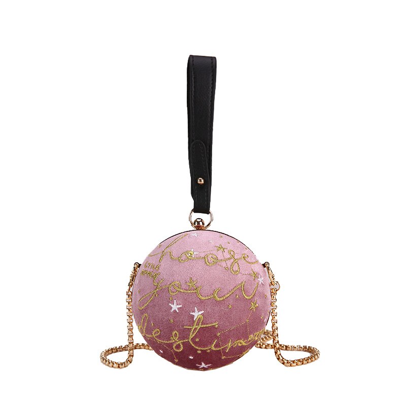 Stickerei Sterne Cord Runde Ball Tasche Partei Handtasche Schulter Tasche Crossbody Mini Umhängetasche Weibliche Bolsa Armband Tasche: Pink