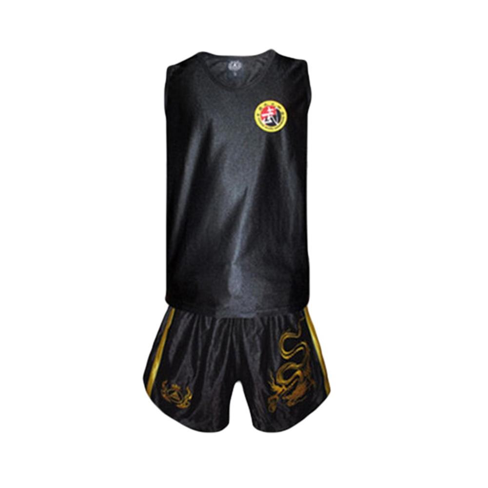 Dragon Pattern Taekwondo Boxing Muay Thai Unisex Sleeveless Top Shorts Set: black / XXS