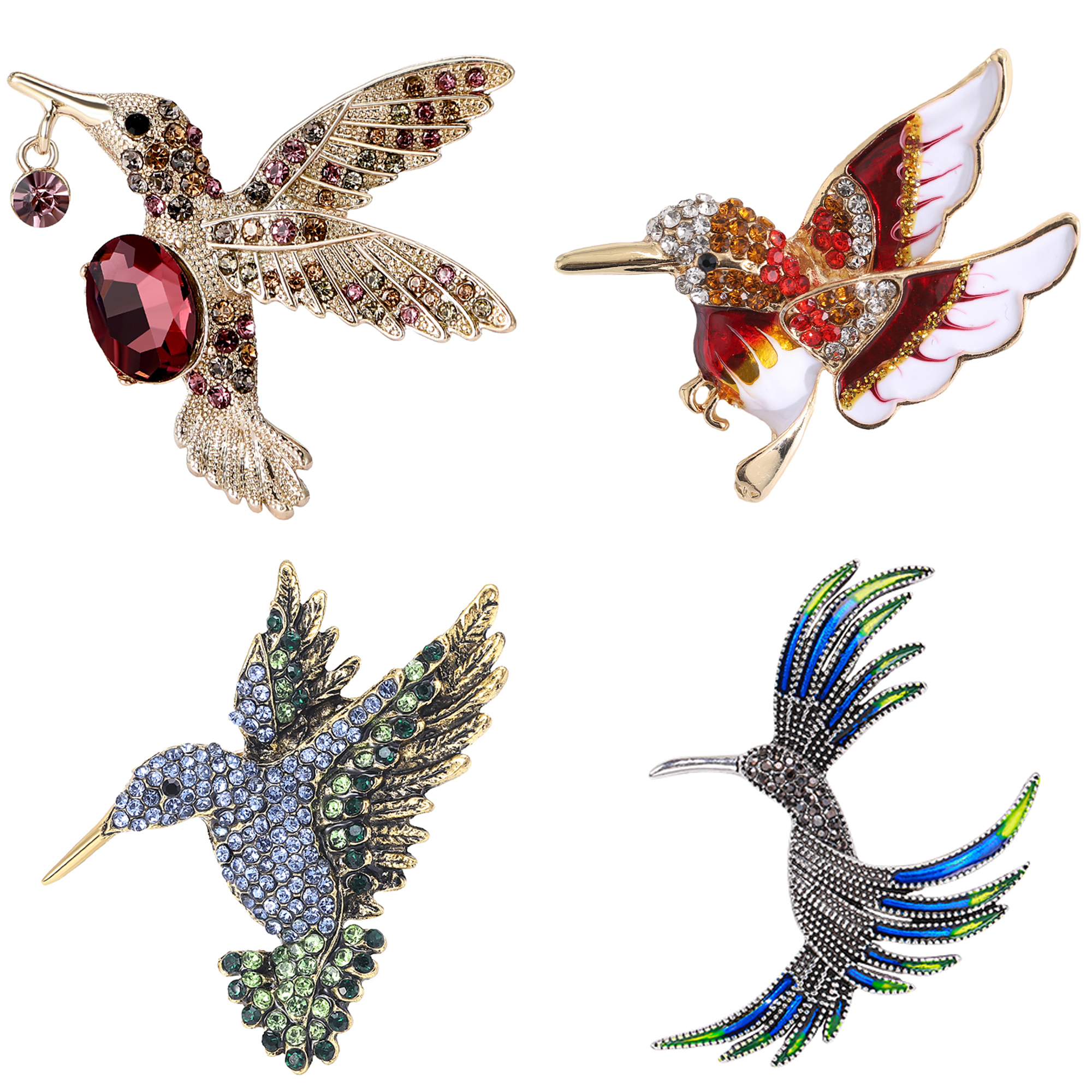 Broches colibri en strass pour femmes, unisexe, en verre, oiseau, animaux, Banquet, fête, sac à dos, , accessoires bijoux