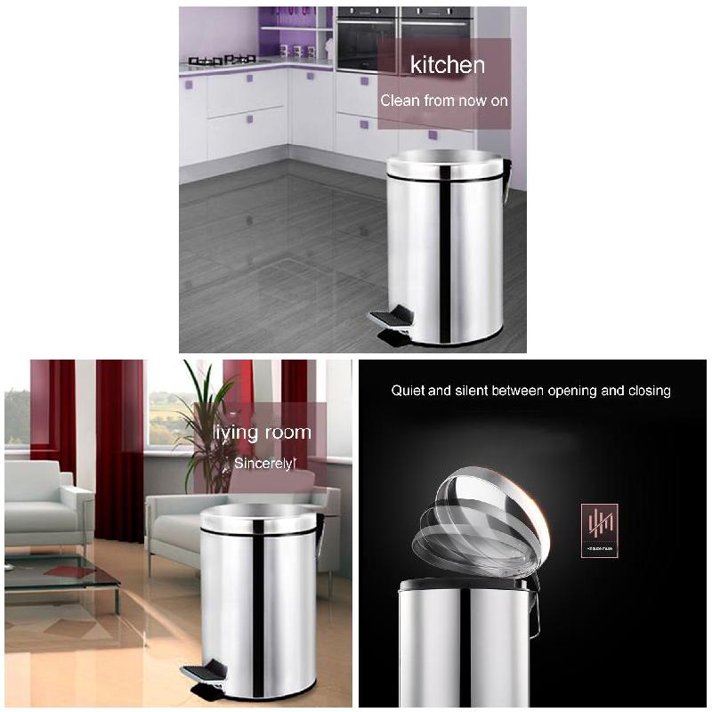 foot-operated trash can Round Stainless Steel Step Trash Can Wastebasket Garbage Container Bin for Bathroom Bedroom Kitchen