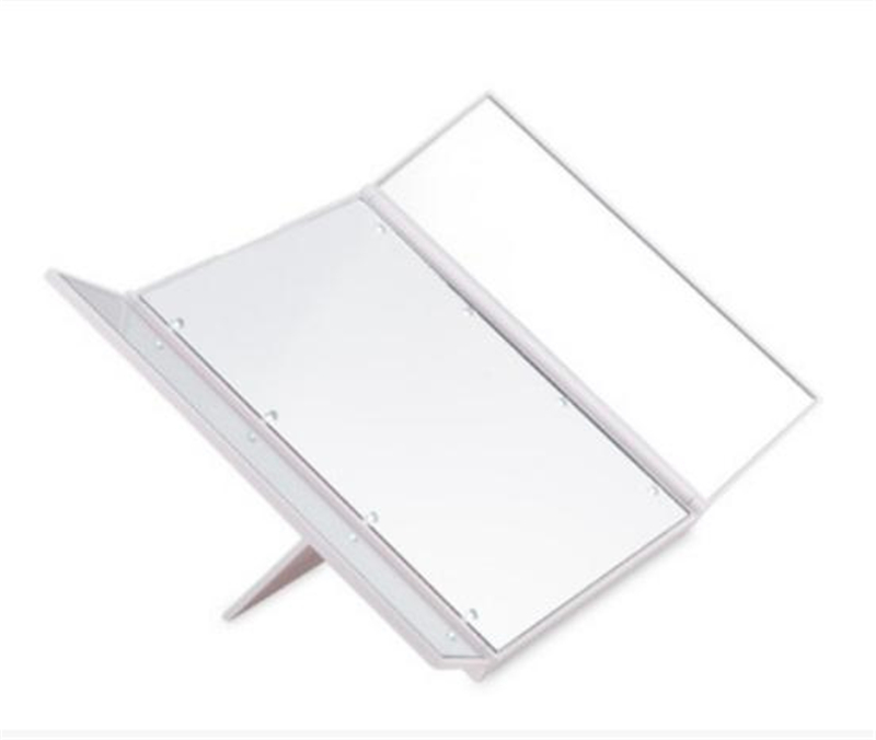 Desktop tresidet sammenfoldelig led lys makeup spejl 8 stk led dressing lys make up spejl bærbare bordspejle til piger: Hvid
