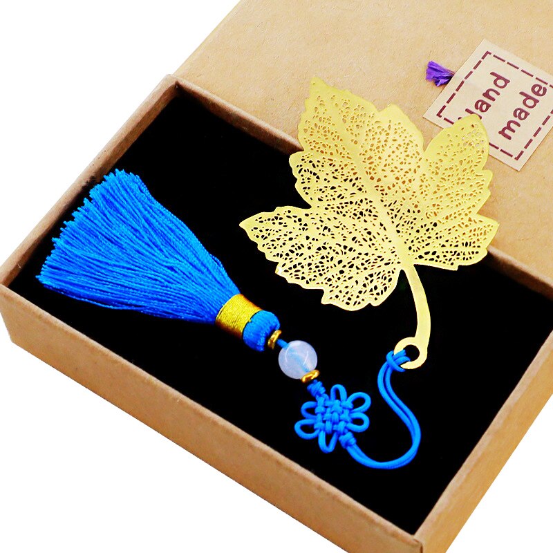 Retro Metal Brass Maple Leaf Chinese Knot Tassel Bookmark Student School Stationery for Children Papelaria