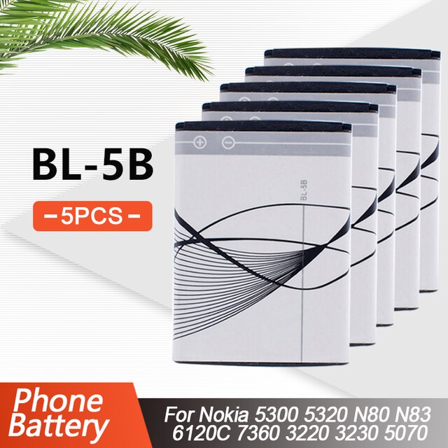 1-5pcs 890mAh BL-5B BL5B BL 5B Lithium Phone Battery For Nokia 5300 5320 N80 N83 6120C 7360 3220 3230 5070 5208 Replacement Cell: 5PCS